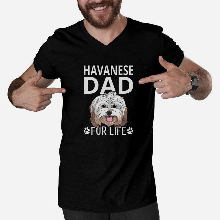 Havanese Dad Fur Life Dog Fathers Day Gift Pun Men V-Neck Tshirt