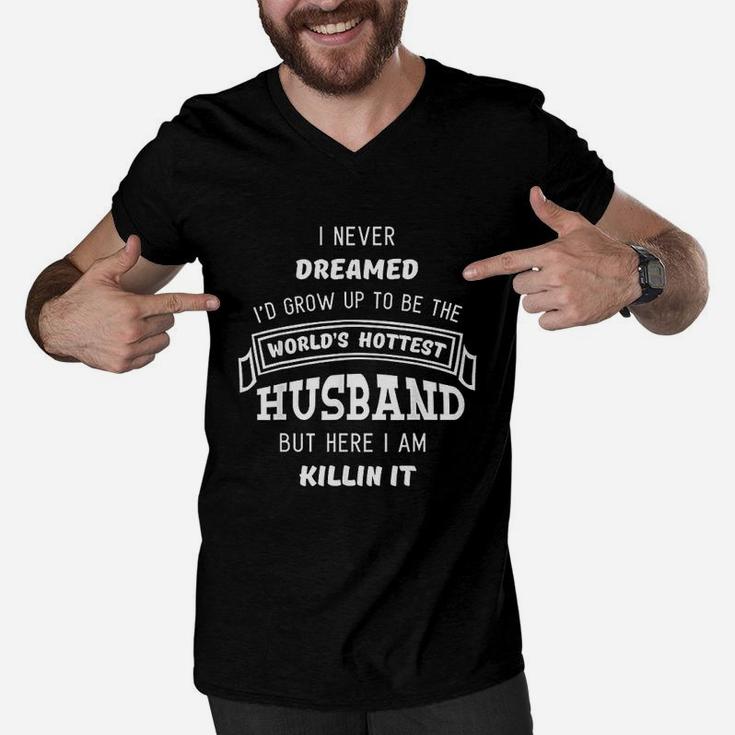 Hottest Husband Cute Funny Fathers Day Gift From Wife Men V-Neck Tshirt