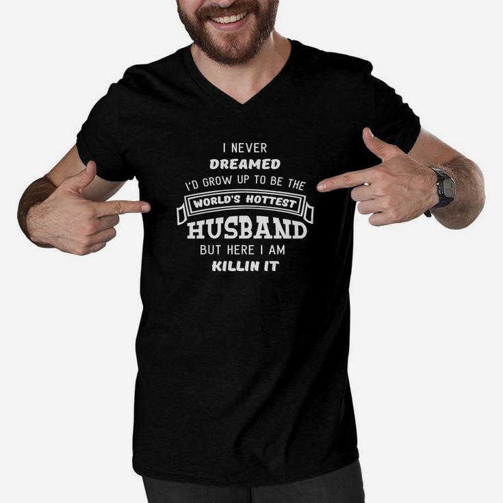 Hottest Husband Shirt Cute Funny Fathers Day Gift From Wife Black Youth Men V-Neck Tshirt