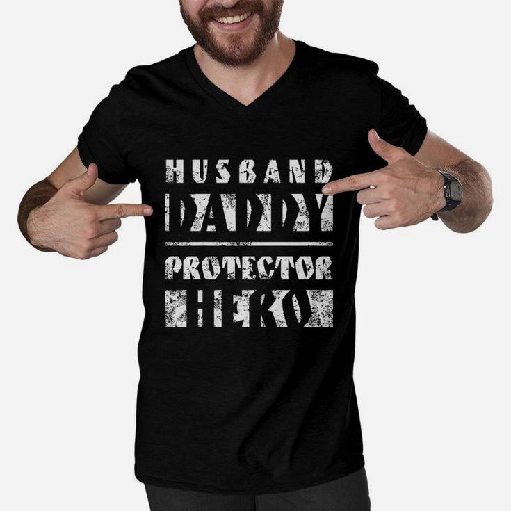 Husband Daddy Protector Hero Father Men V-Neck Tshirt
