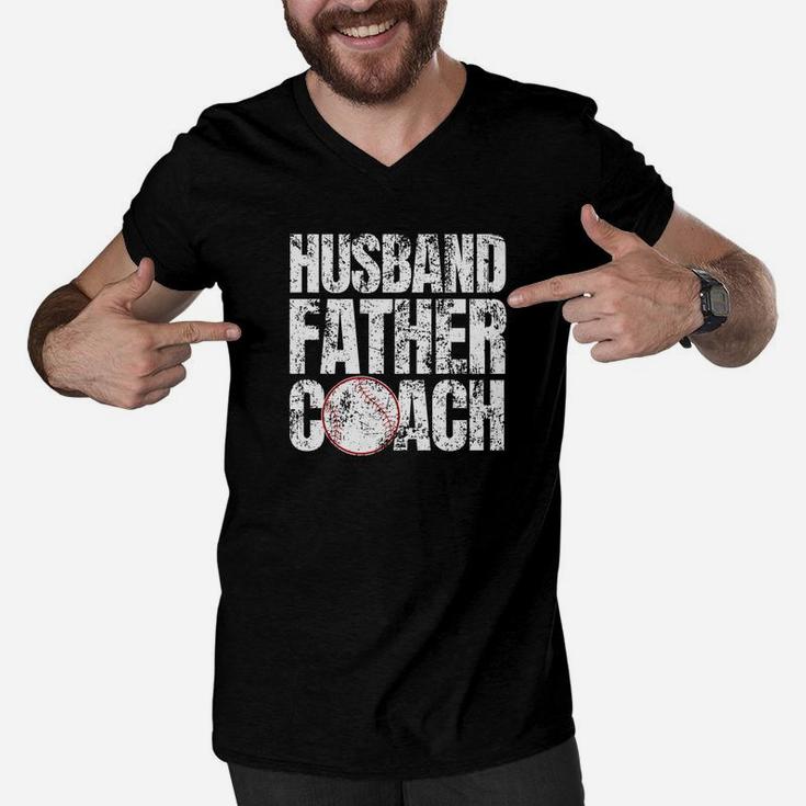 Husband Father Baseball Coach Fathers Day Premium Men V-Neck Tshirt