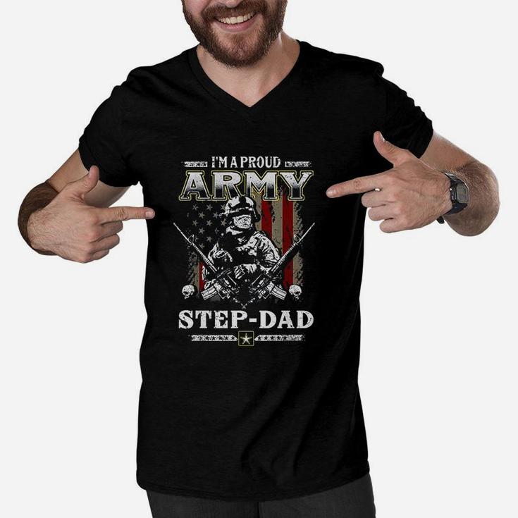 I Am A Proud Army Stepdad Veteran Fathers Day Men V-Neck Tshirt