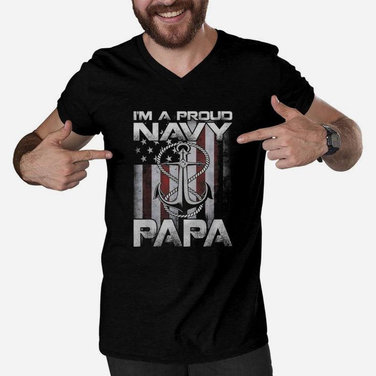 I m A Proud Navy Papa Patriotic Sailor Usa Flag Shirt Men V-Neck Tshirt