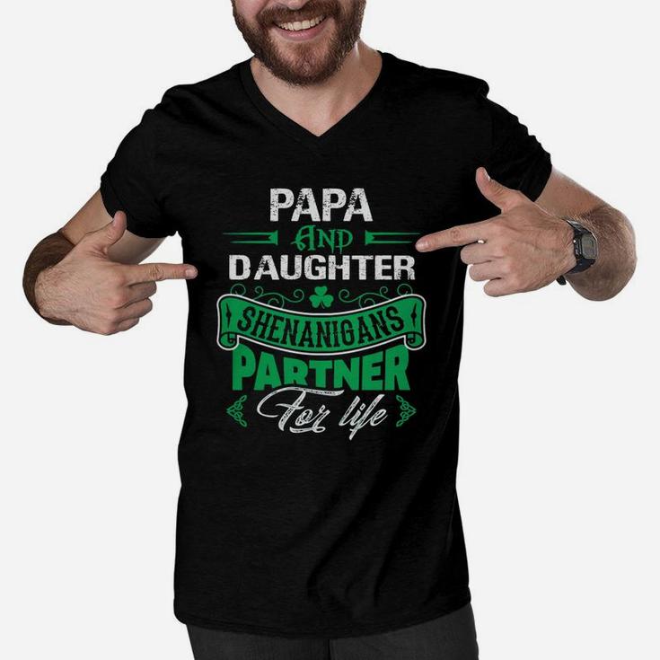Irish St Patricks Day Papa And Daughter Shenanigans Partner For Life Family Gift Men V-Neck Tshirt