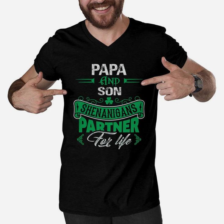 Irish St Patricks Day Papa And Son Shenanigans Partner For Life Family Gift Men V-Neck Tshirt