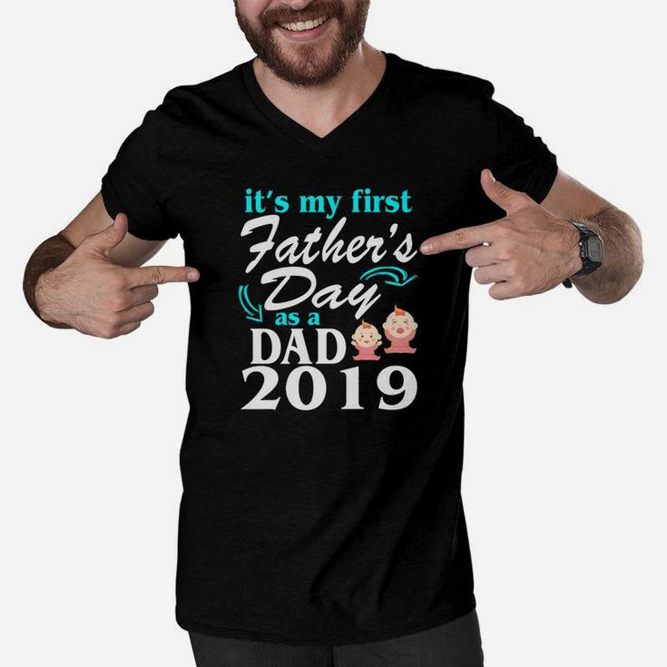 Its My First Fathers Day As A Dad Of Two Girl 2019 Shirt Men V-Neck Tshirt