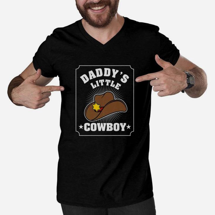 Kids Cowboy Rodeo Boys Daddys Little Cowboy Horse Men V-Neck Tshirt