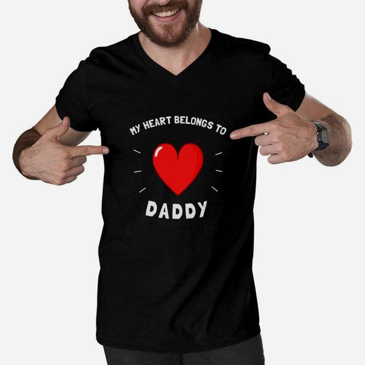 Kids Girls Valentines Day My Heart Belongs To Daddy Men V-Neck Tshirt