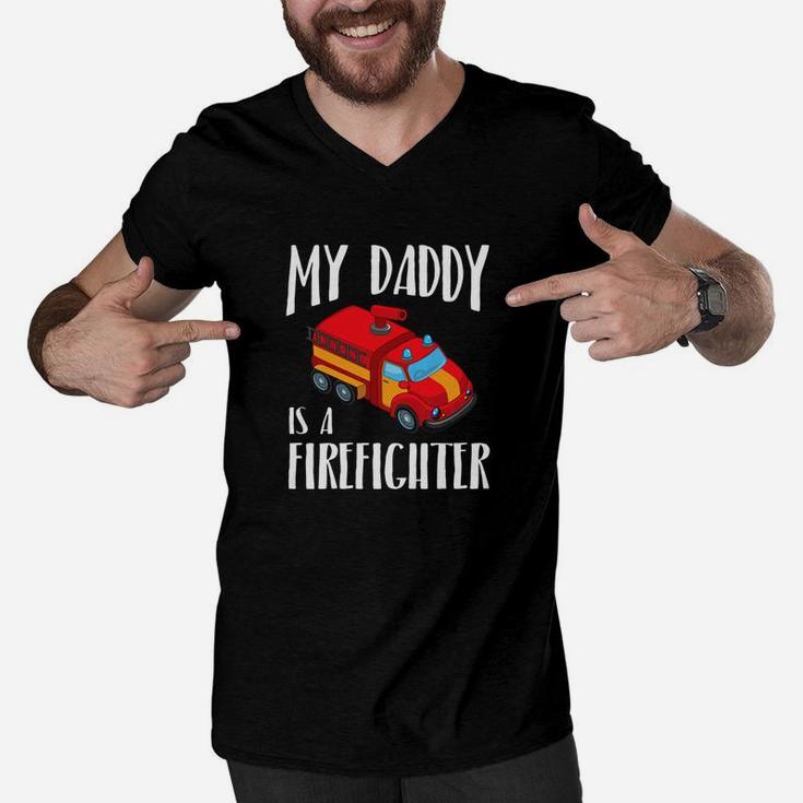 Kids My Daddy Is A Firefighter Shirt Funny Kids Firetruck Men V-Neck Tshirt