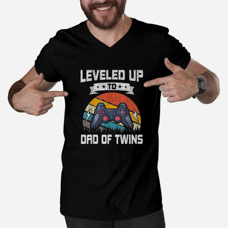Leveled Up To Dad Of Twins Funny Video Gamer Gaming Men V-Neck Tshirt
