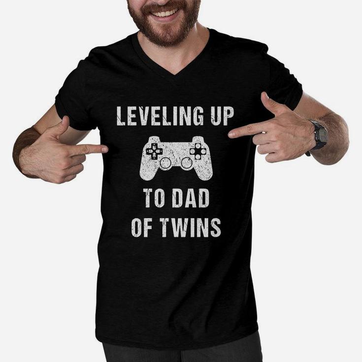Leveling Up To Dad Of Twins Shirt For Expecting Daddy Men V-Neck Tshirt