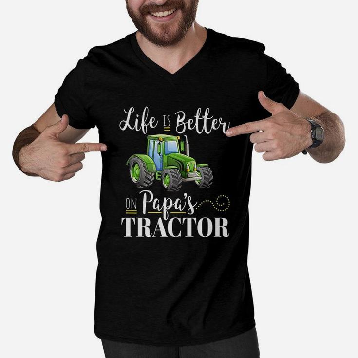 Life Is Better On Papas Tractor Funny Green Farm Quote Gift Men V-Neck Tshirt