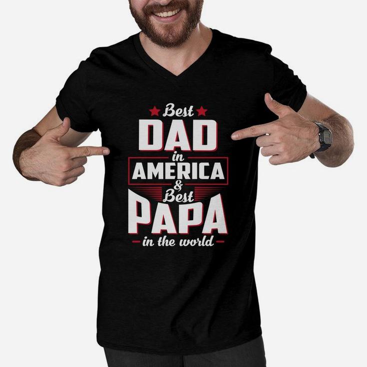 Mens Best Dad In America Best Papa In The World Men V-Neck Tshirt