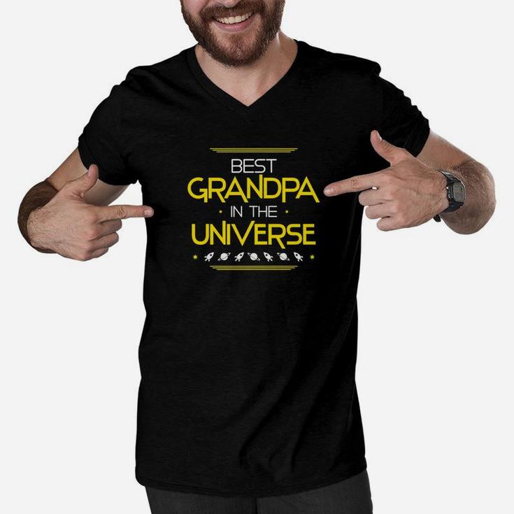 Mens Best Grandpa In The Universe Fathers Day Gifts Space Kids Premium Men V-Neck Tshirt