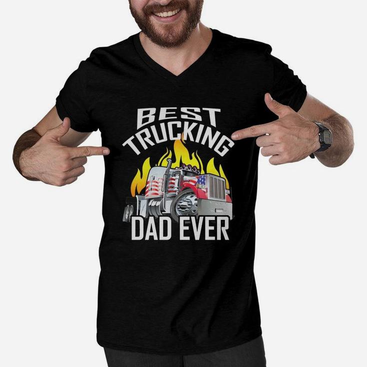 Mens Best Trucking Dad Ever Truck Driver Fathers Day Gift Shirt Men V-Neck Tshirt