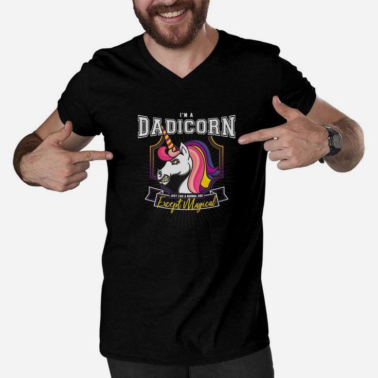 Mens Cute Dadicorn Unicorn Fathers Day For Dad Men V-Neck Tshirt