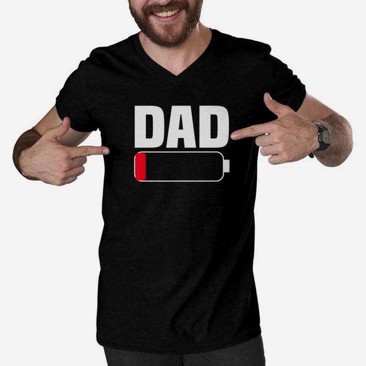 Mens Dad Battery Low Tired Father Parenting Fathers Day Te Men V-Neck Tshirt