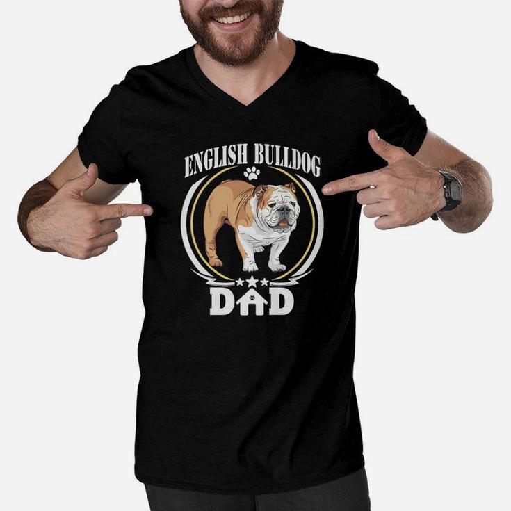 Mens English Bulldog Dad Men V-Neck Tshirt