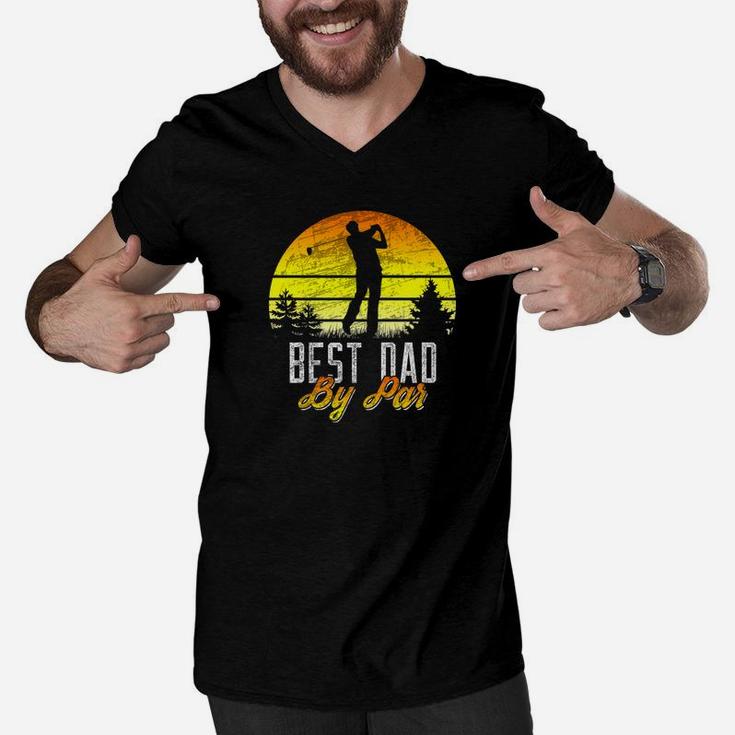 Mens Fathers Day Best Dad By Par Funny Golf Pun Golfer Premium Men V-Neck Tshirt