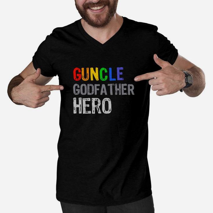 Mens Guncle Godfather Hero, dad birthday gifts Men V-Neck Tshirt