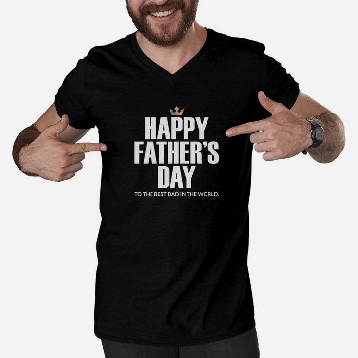 Mens Happy Fathers Day To The Best Dad In The World Special Gift Premium Men V-Neck Tshirt