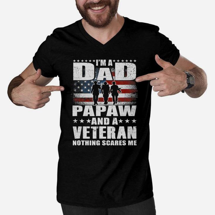 Mens I Am A Dad A Papaw And A Veteran T Shirt Fathers Day Gift Men V-Neck Tshirt