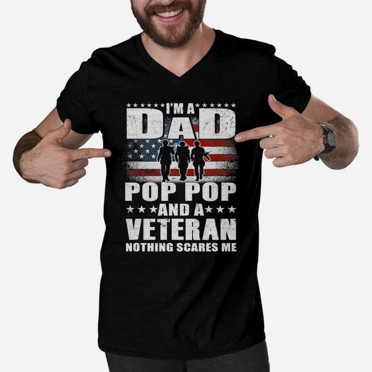 Mens I Am A Dad A Pop Pop And A Veteran T Shirt Fathers Day Gift Men V-Neck Tshirt