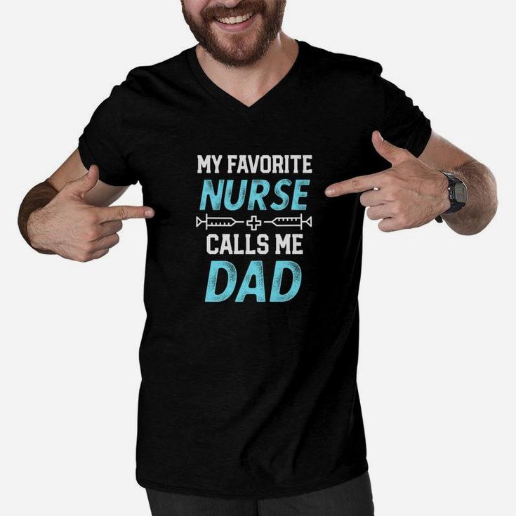 Mens My Favorite Nurse Calls Me Dad Quote Rn Fathers Day Premium Men V-Neck Tshirt