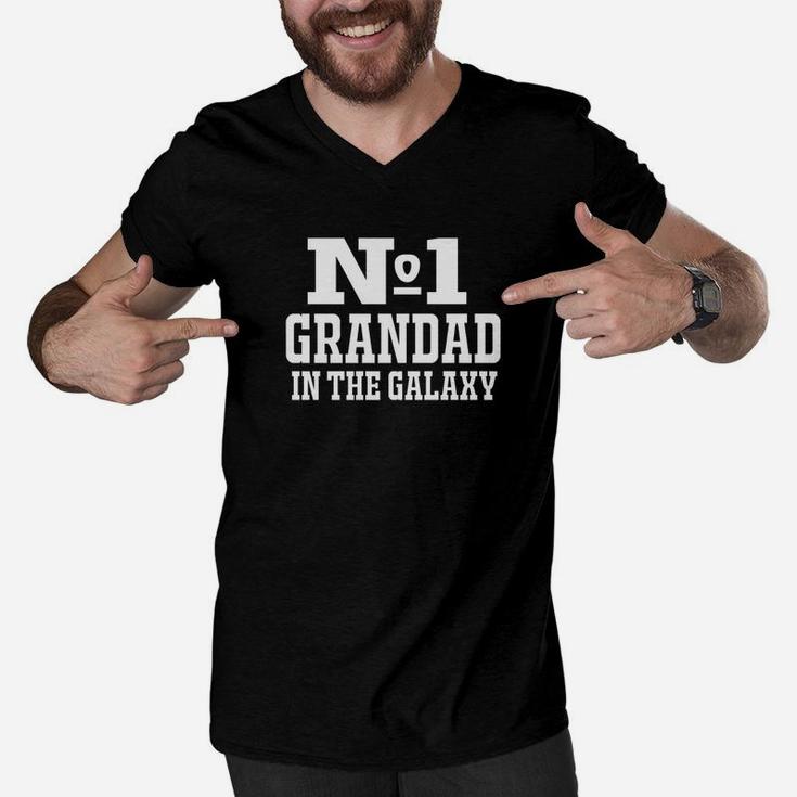 Mens No1 Grandad In The Galaxy Gift For Dad Grandad Father Premium Men V-Neck Tshirt