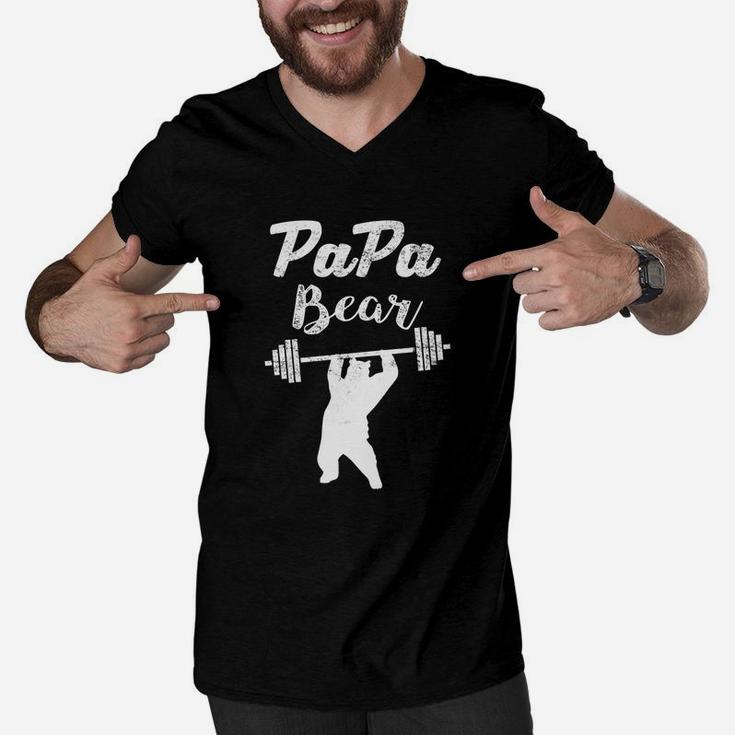 Mens Papa Bear Funny Papa New Dad Shirt Workout Men V-Neck Tshirt