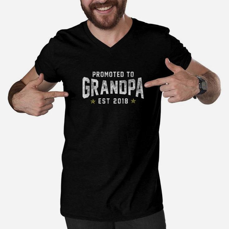 Mens Promoted To Grandpa Premium New Daddy Apparel Men V-Neck Tshirt