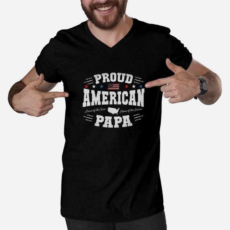 Mens Proud American Papa Flag Usa 4th Of July Patriotic Dad Papaw Premium Men V-Neck Tshirt