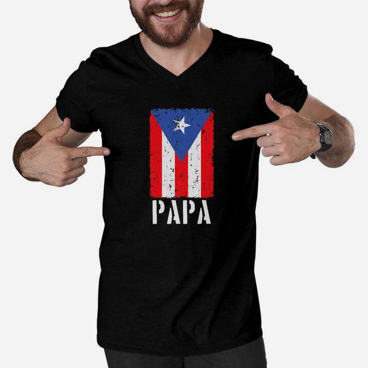 Mens Puerto Rican Papa Puerto Rico Flag Men V-Neck Tshirt