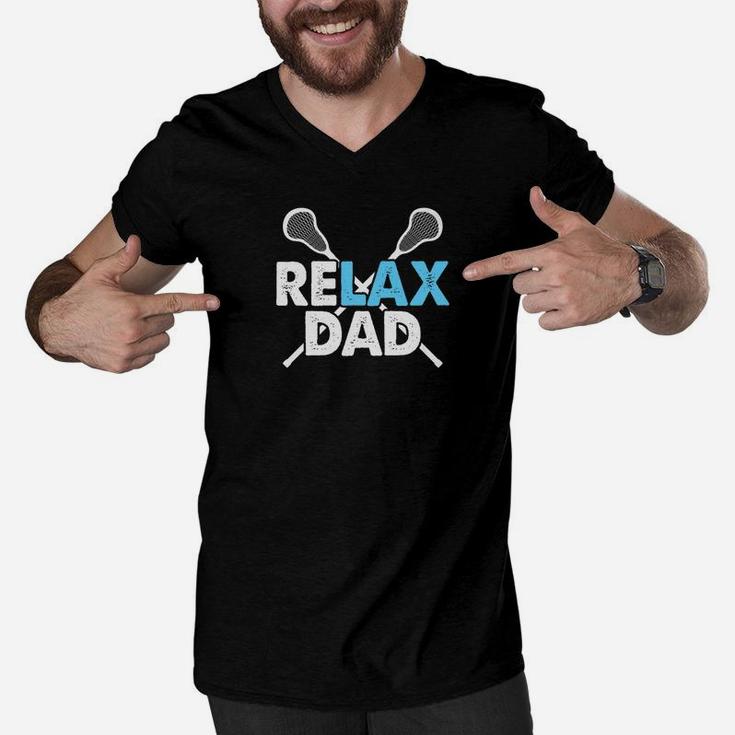 Mens Relax Lacrosse Dad Lax Fathers Day Gift Premium Men V-Neck Tshirt