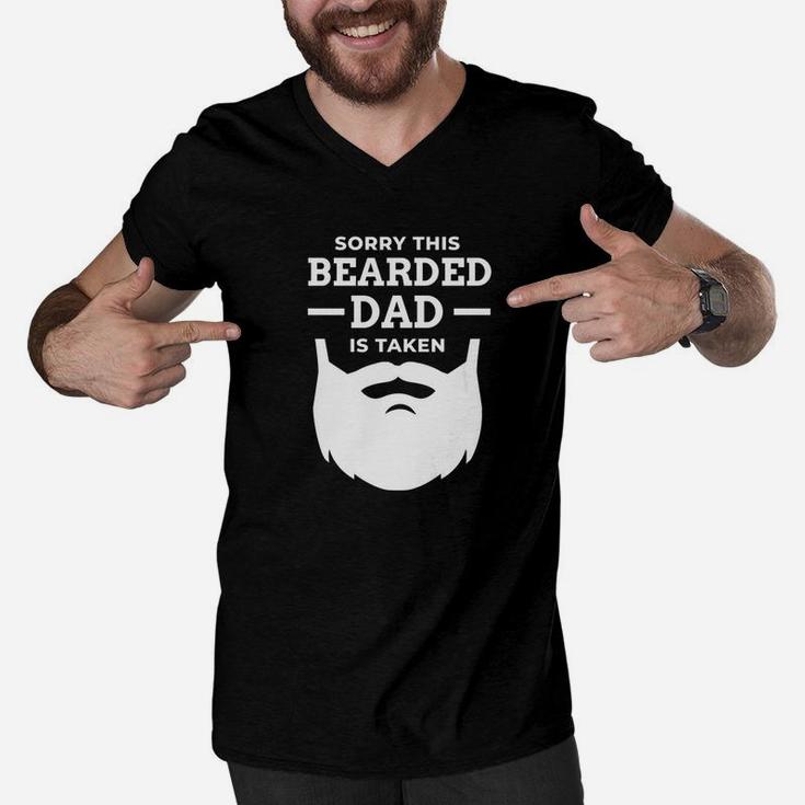 Mens Sorry This Bearded Dad Is Taken Funny Gift For Father Men V-Neck Tshirt