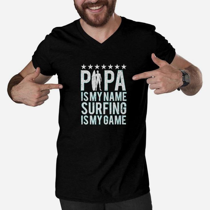 Mens Surfing Dad Gift Papa Surfer Fathers Day Beach Men V-Neck Tshirt