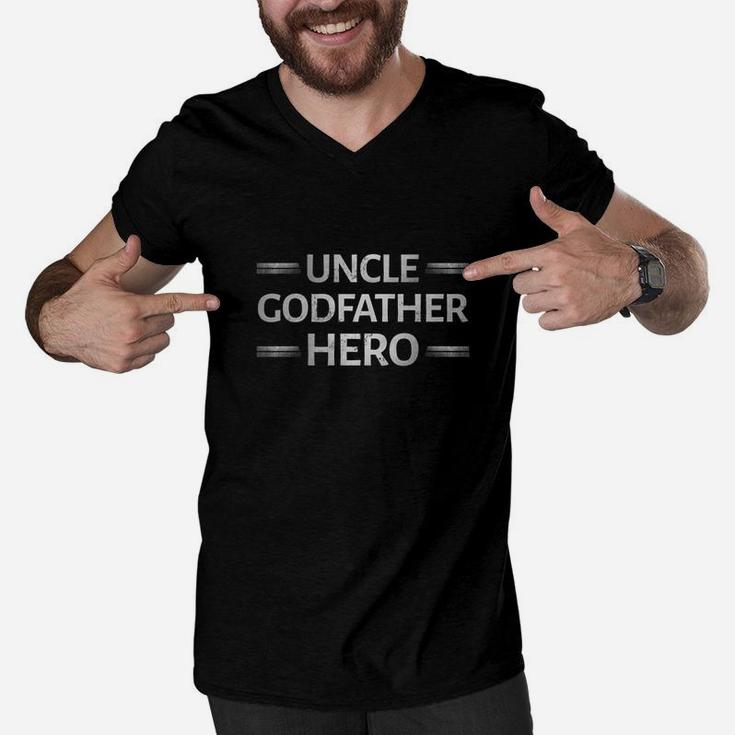 Mens Uncle Godfather Hero Fathers Day Gifts For Men Men V-Neck Tshirt