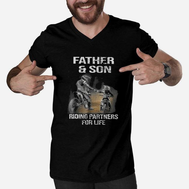 Motocross Father And Son, dad birthday gifts Men V-Neck Tshirt