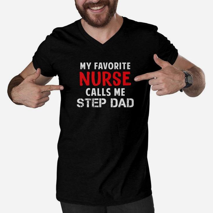My Favorite Nurse Calls Me Step Dad Gift For Step Dad Premium Men V-Neck Tshirt