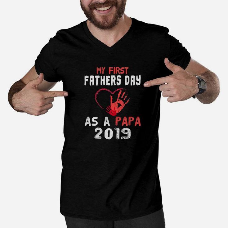 My First Fathers Day As A Papa Funny Grandpa 2019 Gifts Premium Men V-Neck Tshirt