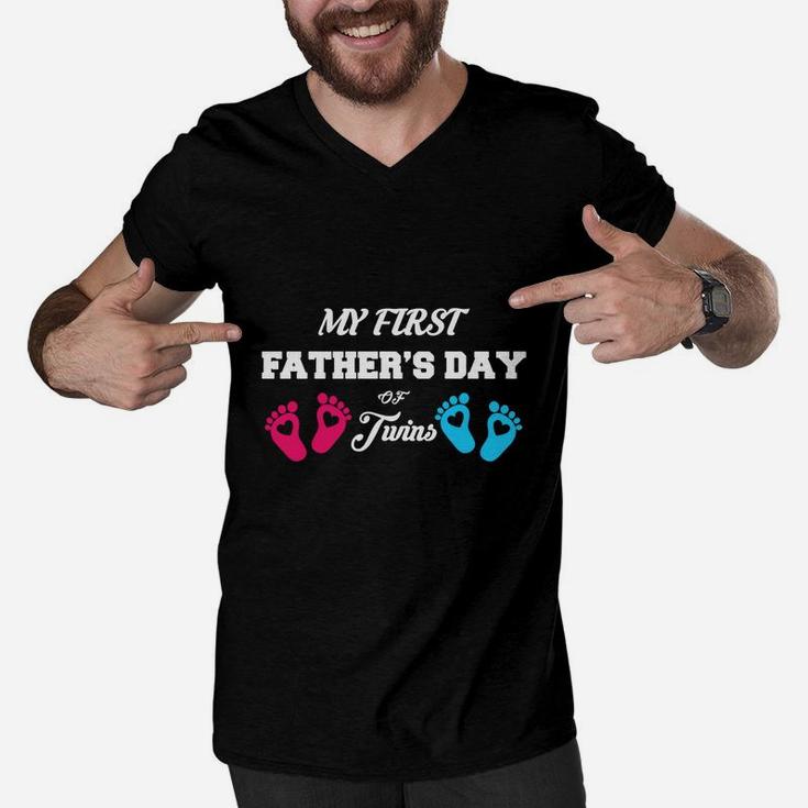 My First Fathers Day Of Twins, dad birthday gifts Men V-Neck Tshirt