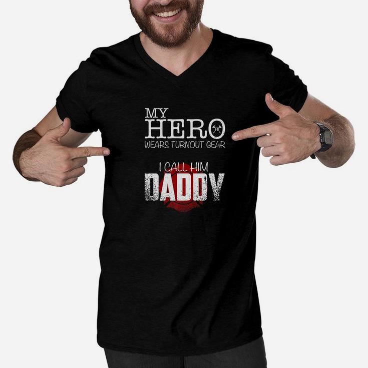 My Hero Wears A Turnout Gear I Call Him Daddy Firefighter Men V-Neck Tshirt