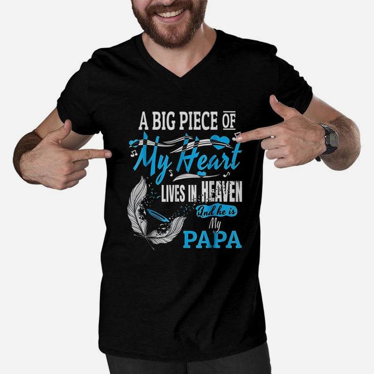 My Papa Lives In Heaven Memorial Day Papa Dad Grandpa Men V-Neck Tshirt