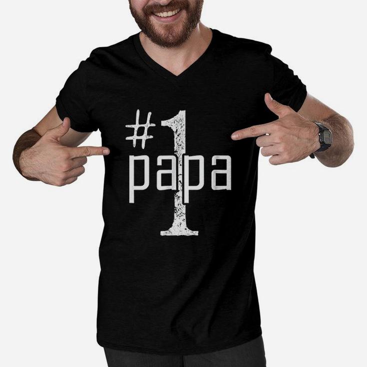 Number 1 Papa Fathers Day, dad birthday gifts Men V-Neck Tshirt