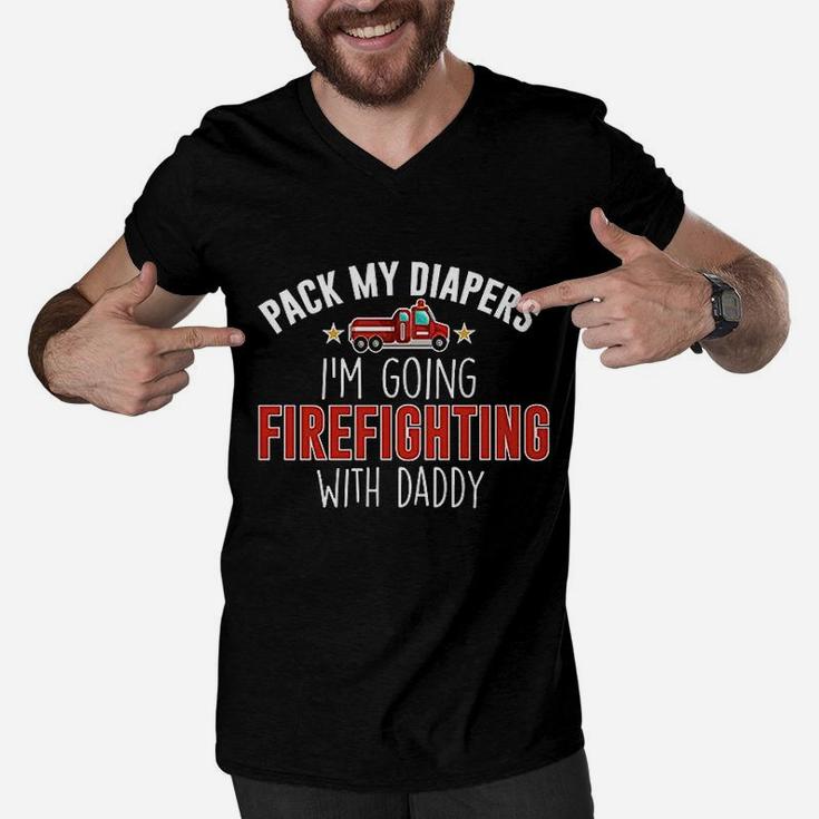 Pack My Diapers I Am Going Firefighting With Daddy Men V-Neck Tshirt