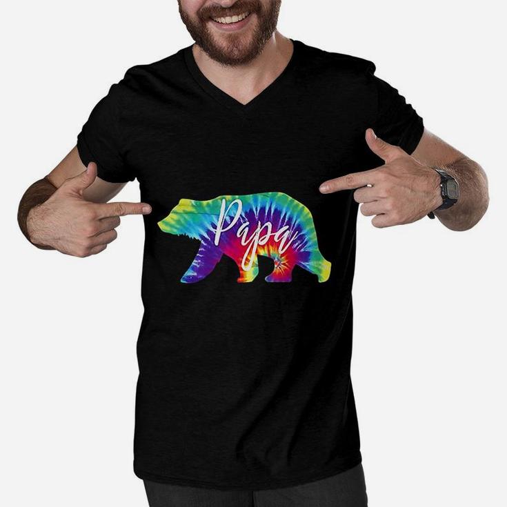 Papa Bear Tie Dye Gift For Dad Men V-Neck Tshirt