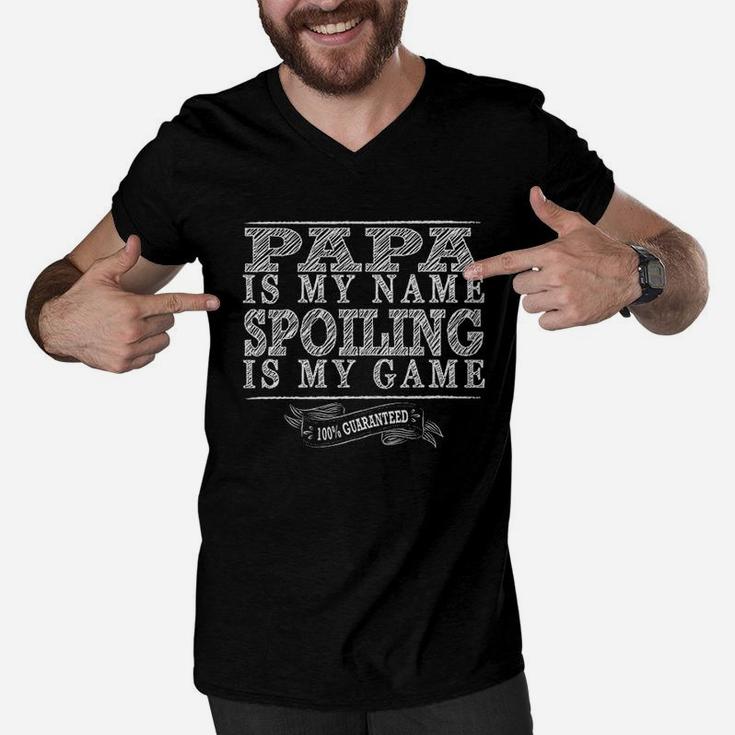 Papa Is My Name Spoiling Is My Game Men V-Neck Tshirt