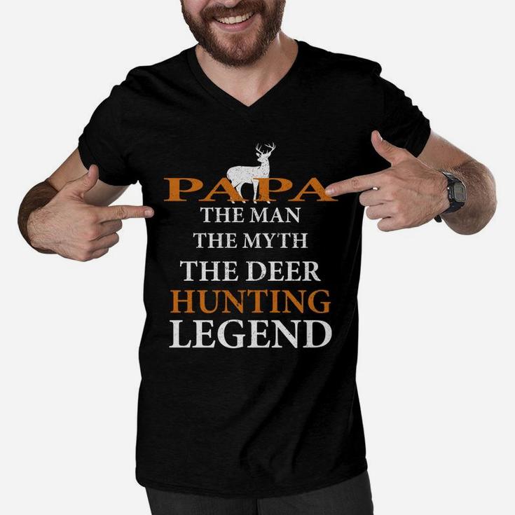 Papa The Man The Myth The Hunting Legend Best Gift For Grandpa Men V-Neck Tshirt