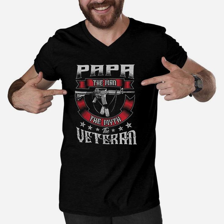 Papa The Man Veteran Dad Men V-Neck Tshirt