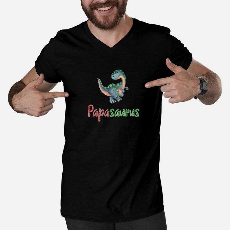 Papasaurus Cute Father Or Papa Dino Watercolor Men V-Neck Tshirt